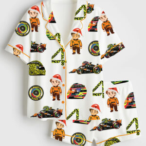 Womenâ€™s Oscar Piastri NOR 4 F1 Christmas Formula One Fans Short Sleeve Satin Pajama Set