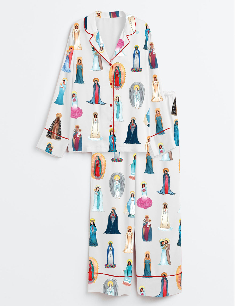 Women's Our Lady of Guadalupe Catholic Jesus Long Sleeve Satin Pajama Set