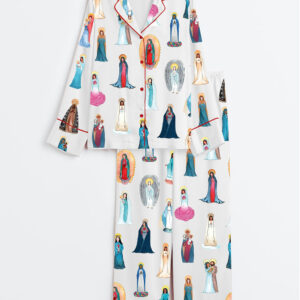 Women's Our Lady of Guadalupe Catholic Jesus Long Sleeve Satin Pajamas Set