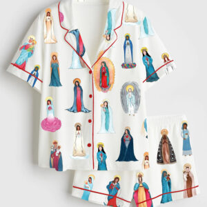 Women's Our Lady of Guadalupe Catholic Jesus Short Sleeve Satin Pajama Set