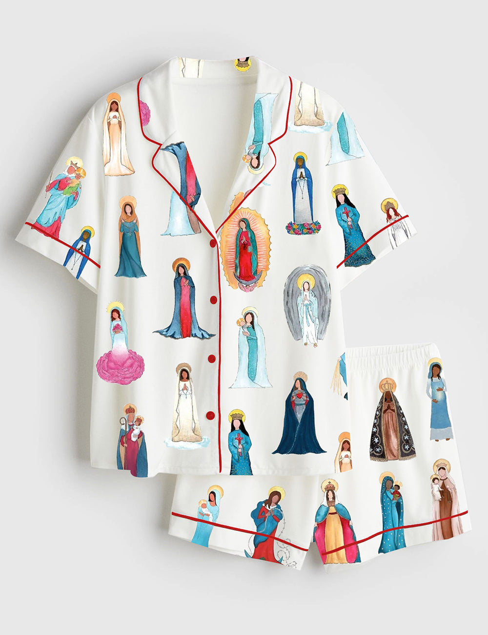 Women's Our Lady of Guadalupe Catholic Jesus Short Sleeve Satin Pajama Set