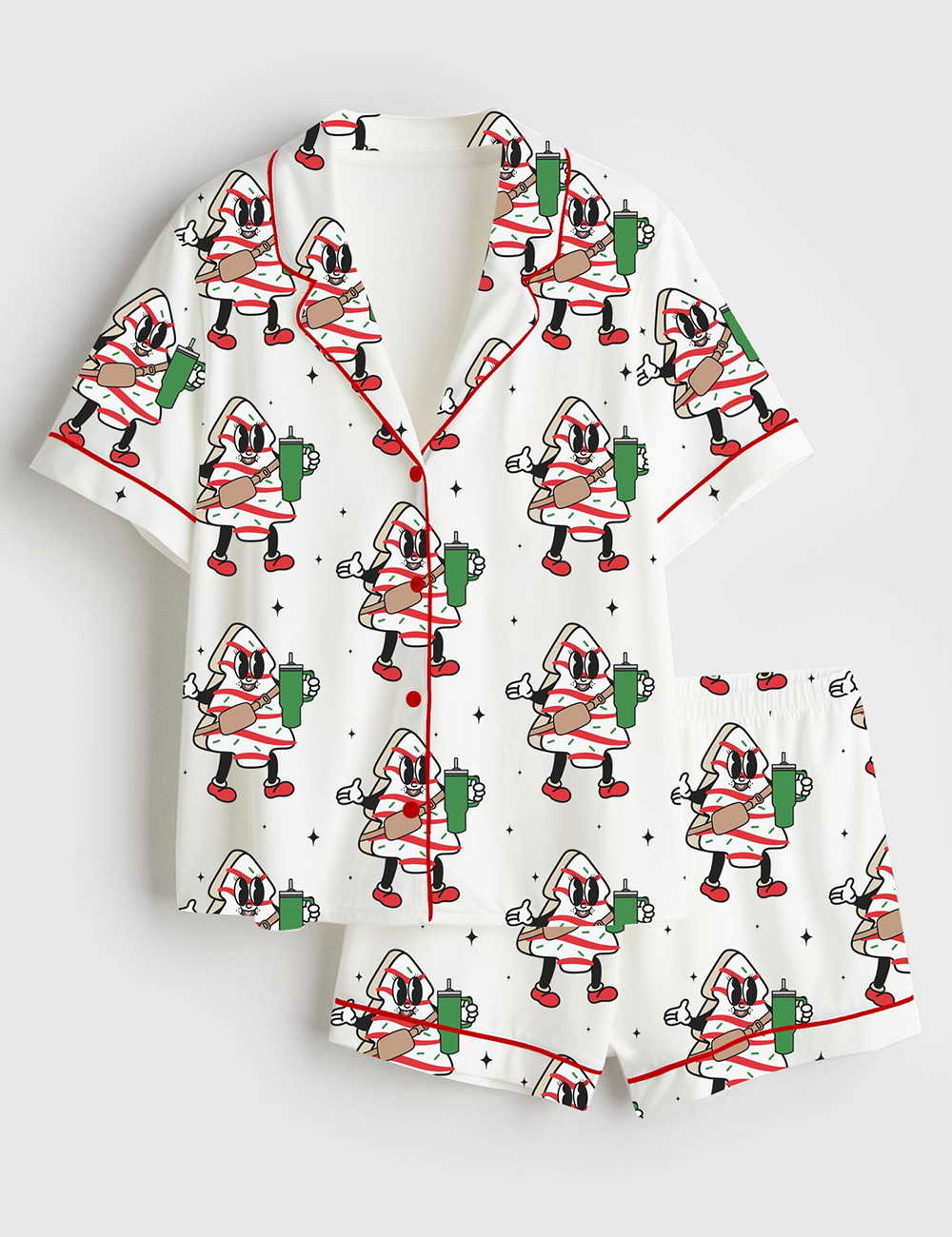 Women’s Out Here Lookin Like A Snack Christmas Tree Short Sleeve Satin Pajama Set