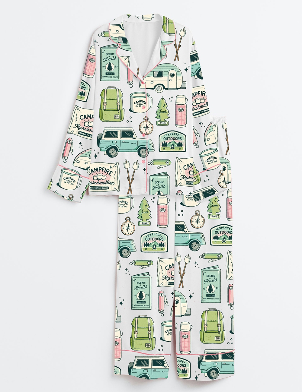 Women's Outdoorsy Camping Supplies Long Sleeve Satin Pajama Set