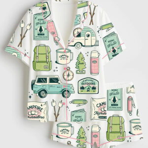 Womenâ€™s Outdoorsy Camping Supplies Short Sleeve Satin Pajama Set