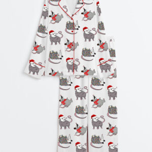Women's Overstimulated But Festive Possum Christmas Long Sleeve Satin Pajamas Set