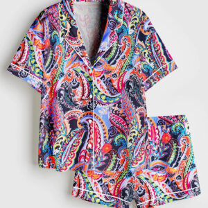 Women's Paisley Parade Short Sleeve Satin Pajama Set