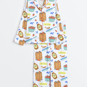 Womenâ€™s Pancake Food Artist Long Sleeve Satin Pajama Set