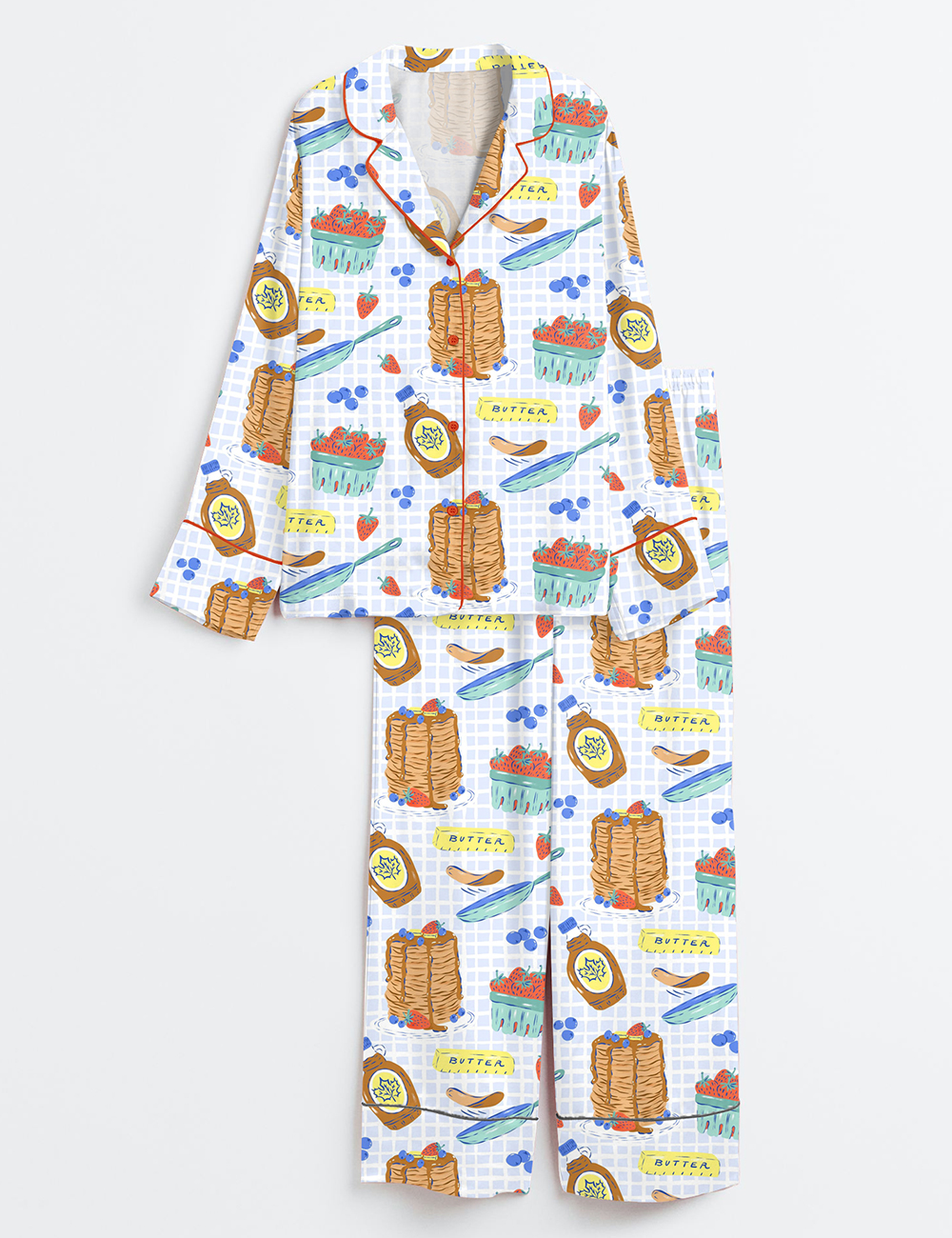 Womenâ€™s Pancake Food Artist Long Sleeve Satin Pajama Set