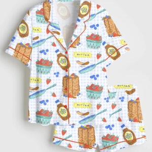 Womenâ€™s Pancake Food Artist Short Sleeve Satin Pajama Set
