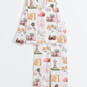 Womenâ€™s Paris France Girls Trip Family Vacation Summer Travel Long Sleeve Satin Pajama Set