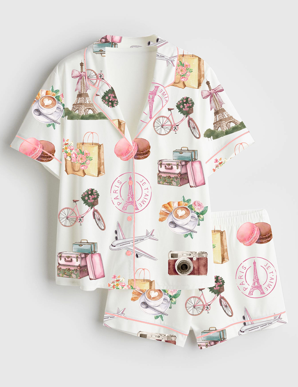 Womenâ€™s Paris France Girls Trip Family Vacation Summer Travel Short Sleeve Satin Pajama Set
