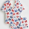 Women's Patriotic Bows 4th Of July Red White And Blue Ribbon Short Sleeve Satin Pajama Set