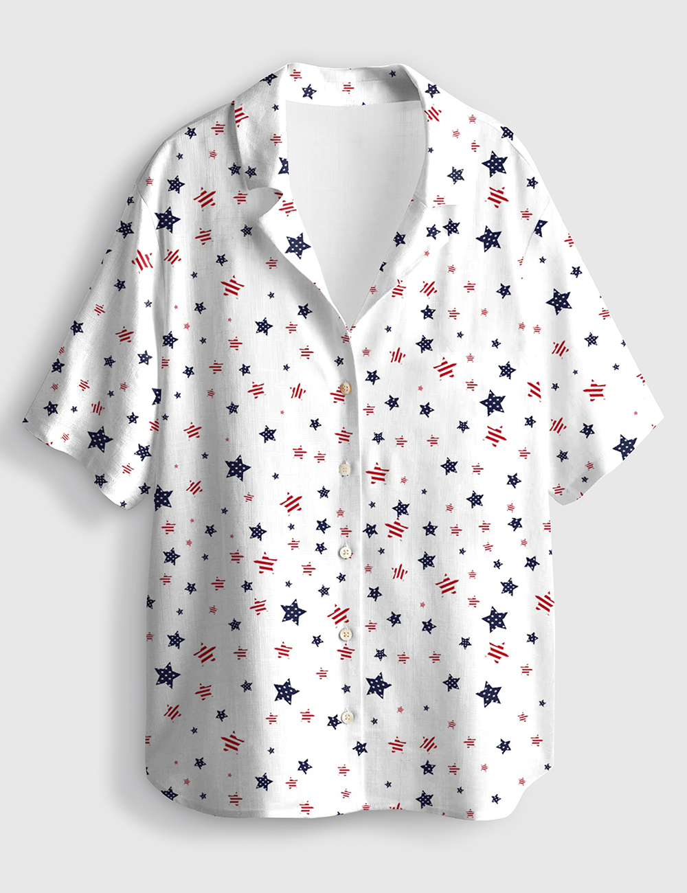 Womenâ€™s Patriotic Star 4th Of July Short Sleeve Linen Blend Hawaiian Shirt