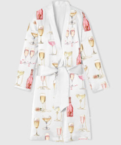 Women's Pearls And Prosecco Bridal Shower Party Champagne Print  Satin Bathrobe