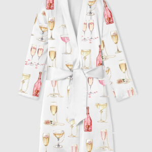 Womenâ€™s Pearls And Prosecco Bridal Shower Party Champagne Print  Satin Bathrobe
