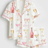 Women's Pearls And Prosecco Bridal Shower Party Champagne Print Short Sleeve Satin Pajama Set
