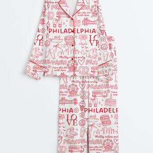 Womenâ€™s Philadelphia Icons Pennsylvania Landmarks I Love Philadelphia Long Sleeve Satin Pajama Set