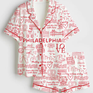Womenâ€™s Philadelphia Icons Pennsylvania Landmarks I Love Philadelphia Short Sleeve Satin Pajama Set