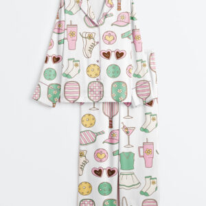 Women's Pickleball Equipment Martini Long Sleeve Satin Pajamas Set