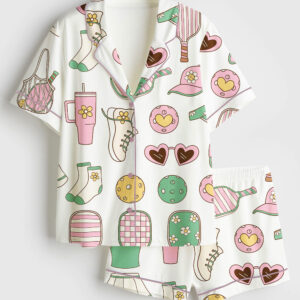 Womenâ€™s Pickleball Equipment Martini Short Sleeve Satin Pajama Set