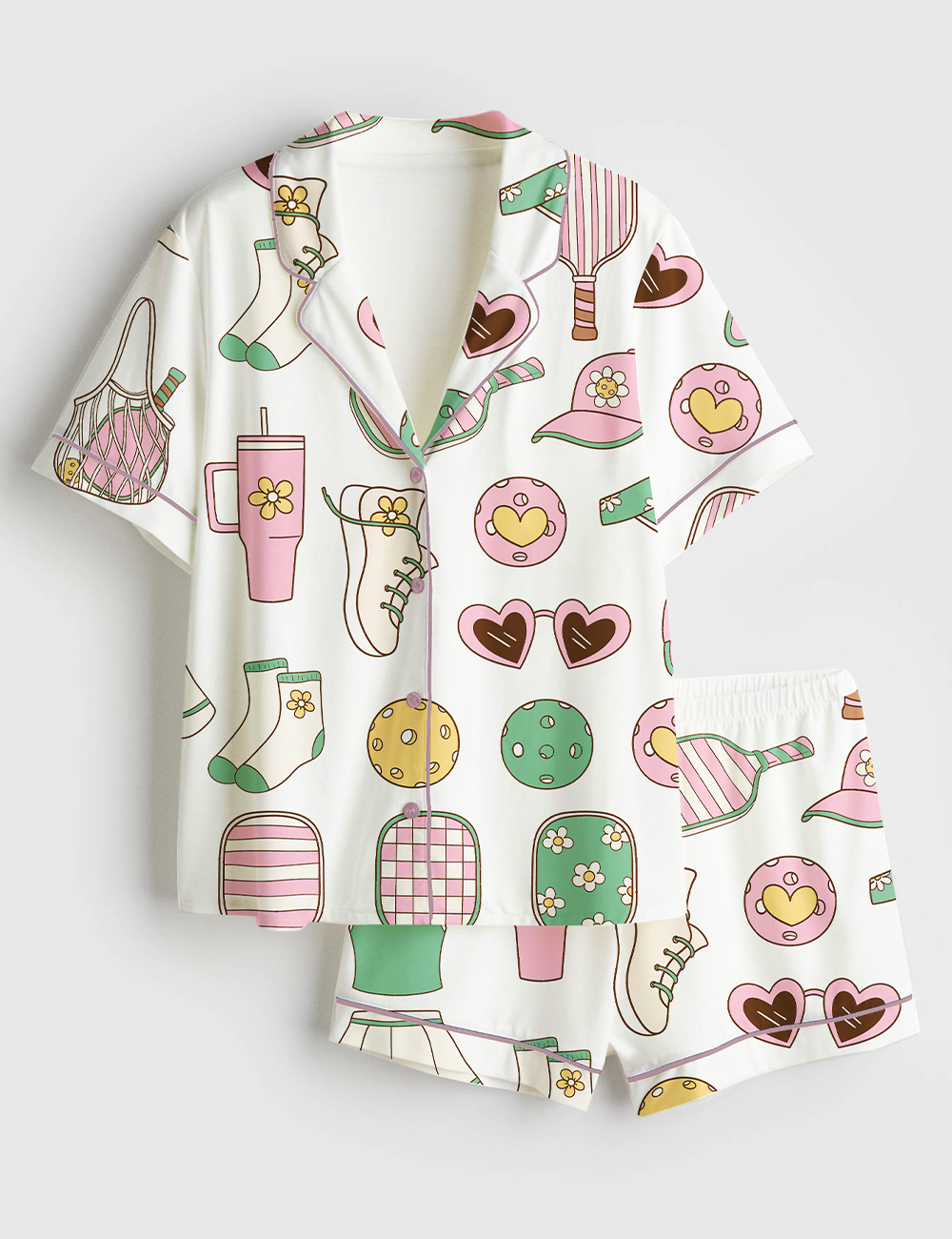 Womenâ€™s Pickleball Equipment Martini Short Sleeve Satin Pajama Set