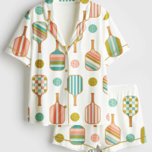 Womenâ€™s Pickleball Paddle And Ball Short Sleeve Satin Pajama Set