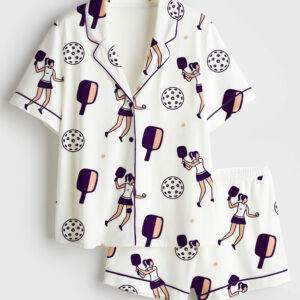 Womenâ€™s Pickleball Pattern Play Short Sleeve Satin Pajama Set
