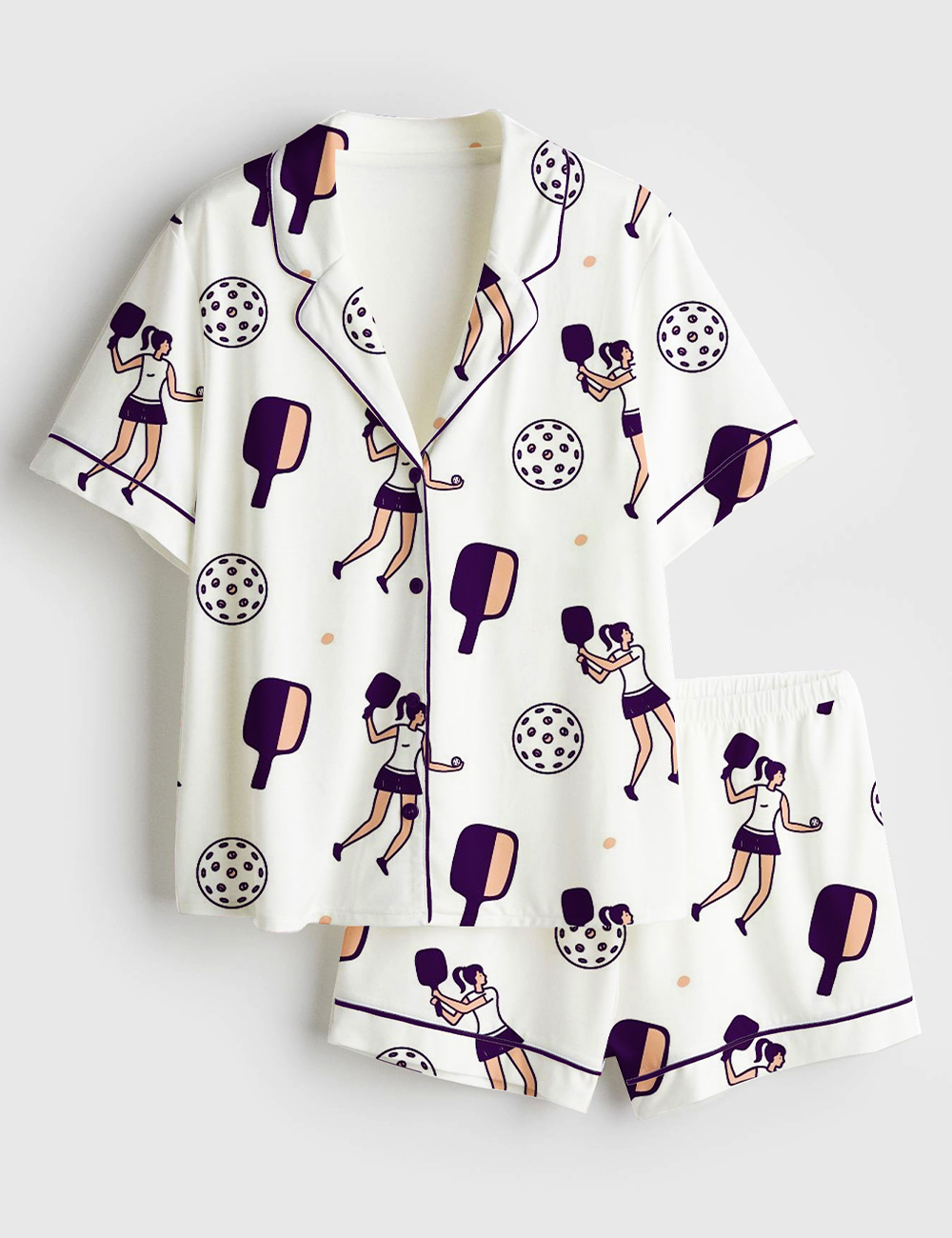 Women's Pickleball Pattern Play Short Sleeve Satin Pajama Set