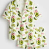 Womenâ€™s Pickles Coquette Cute Bow Pickle Jar Print Short Sleeve Satin Pajama Set