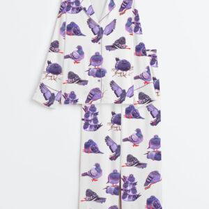 Women's Pigeon Art Long Sleeve Satin Pajama Set