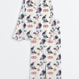 Women's Pigeons & Biscuits Long Sleeve Satin Pajama Set