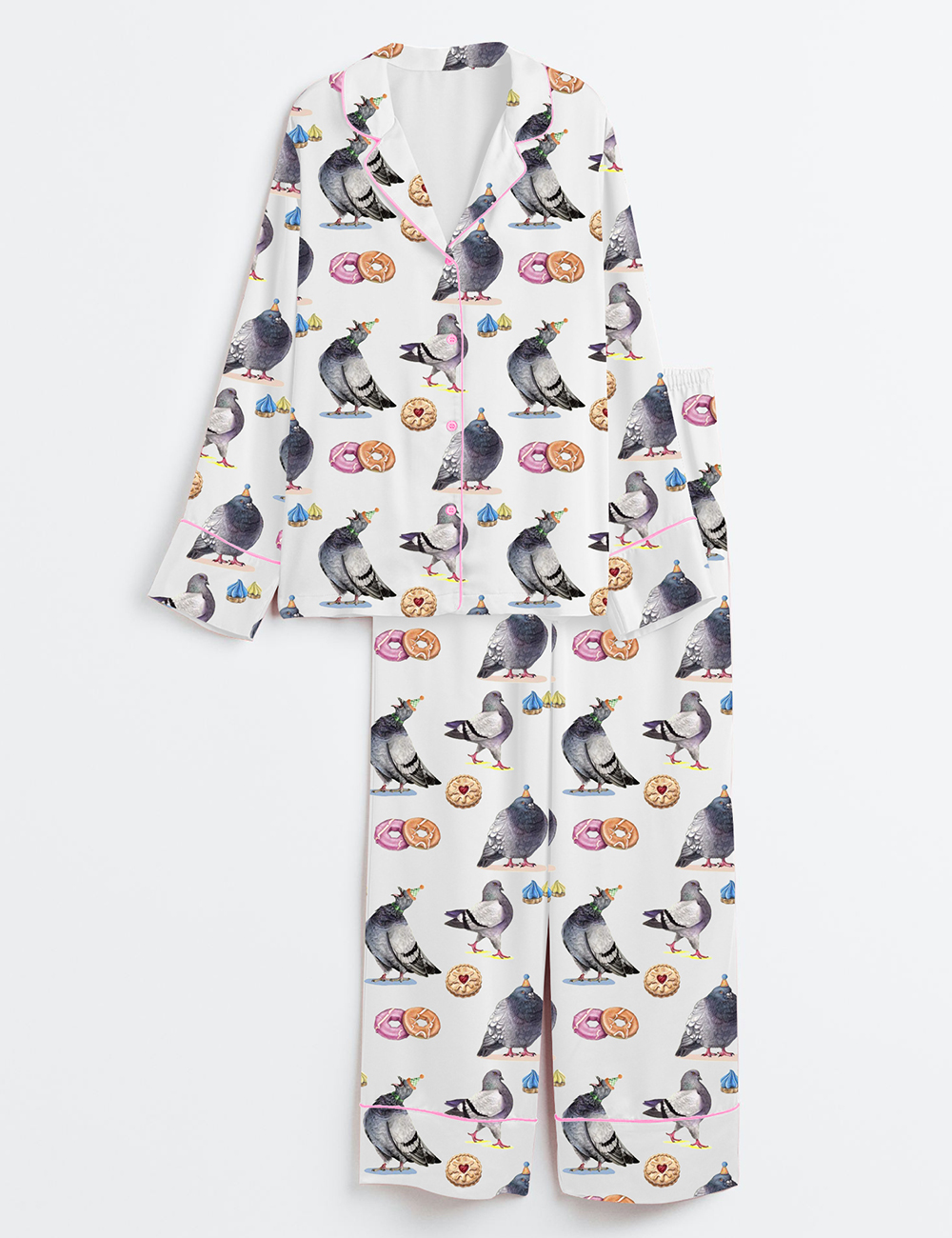 Womenâ€™s Pigeons & Biscuits Long Sleeve Satin Pajama Set