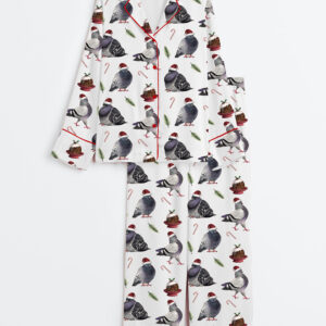 Women's Pigeons Christmas Puddings Christmas Long Sleeve Satin Pajama Set