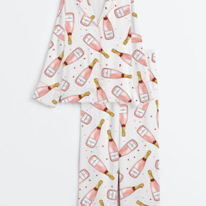 Womenâ€™s Pink Champagne Long Sleeve Satin Pajama Set