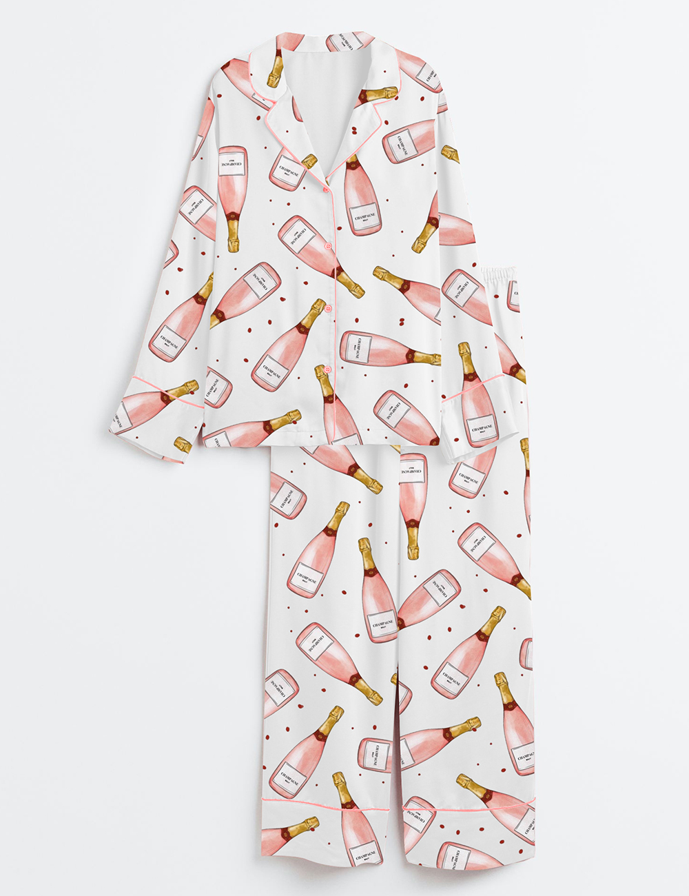 Womenâ€™s Pink Champagne Long Sleeve Satin Pajama Set