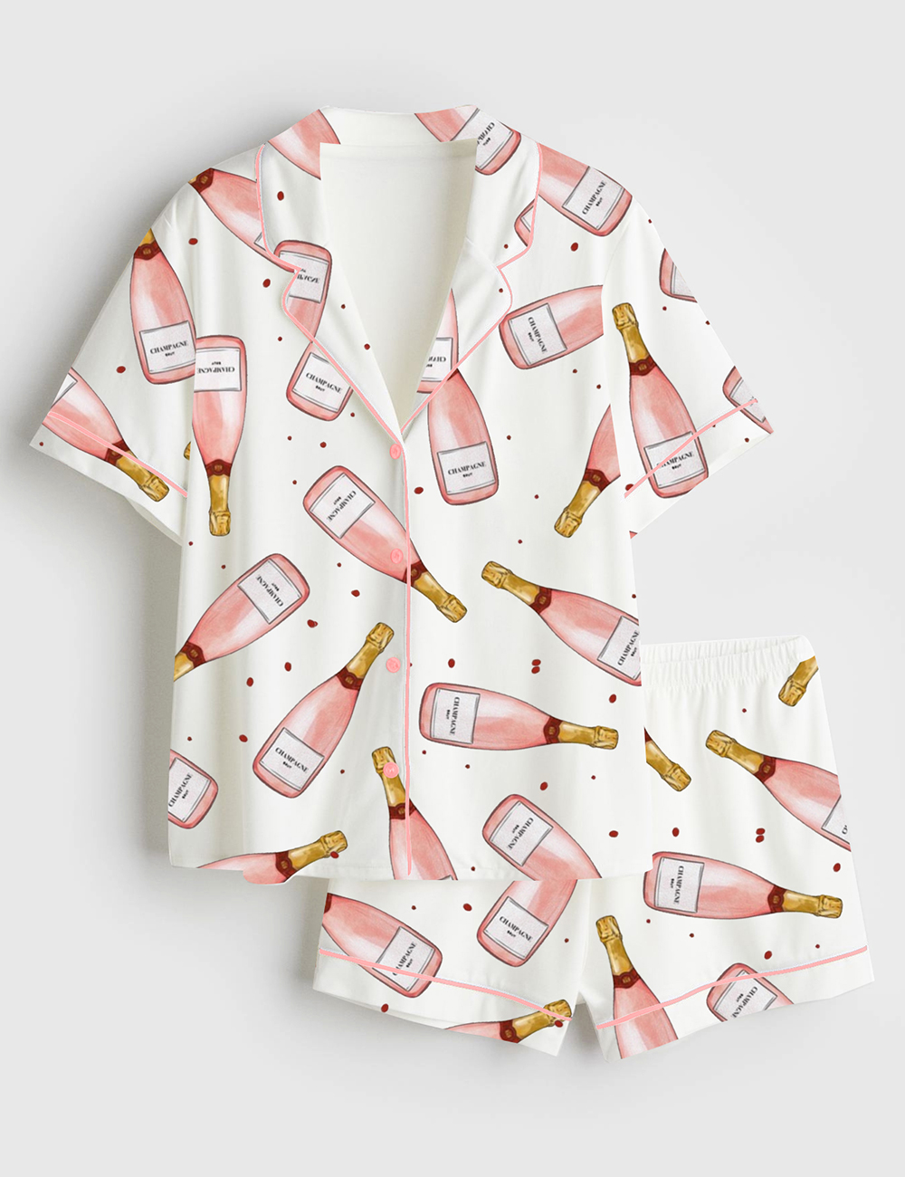 Womenâ€™s Pink Champagne Short Sleeve Satin Pajama Set