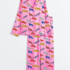 Women's Pink Cheetah Print Long Sleeve Satin Pajama Set