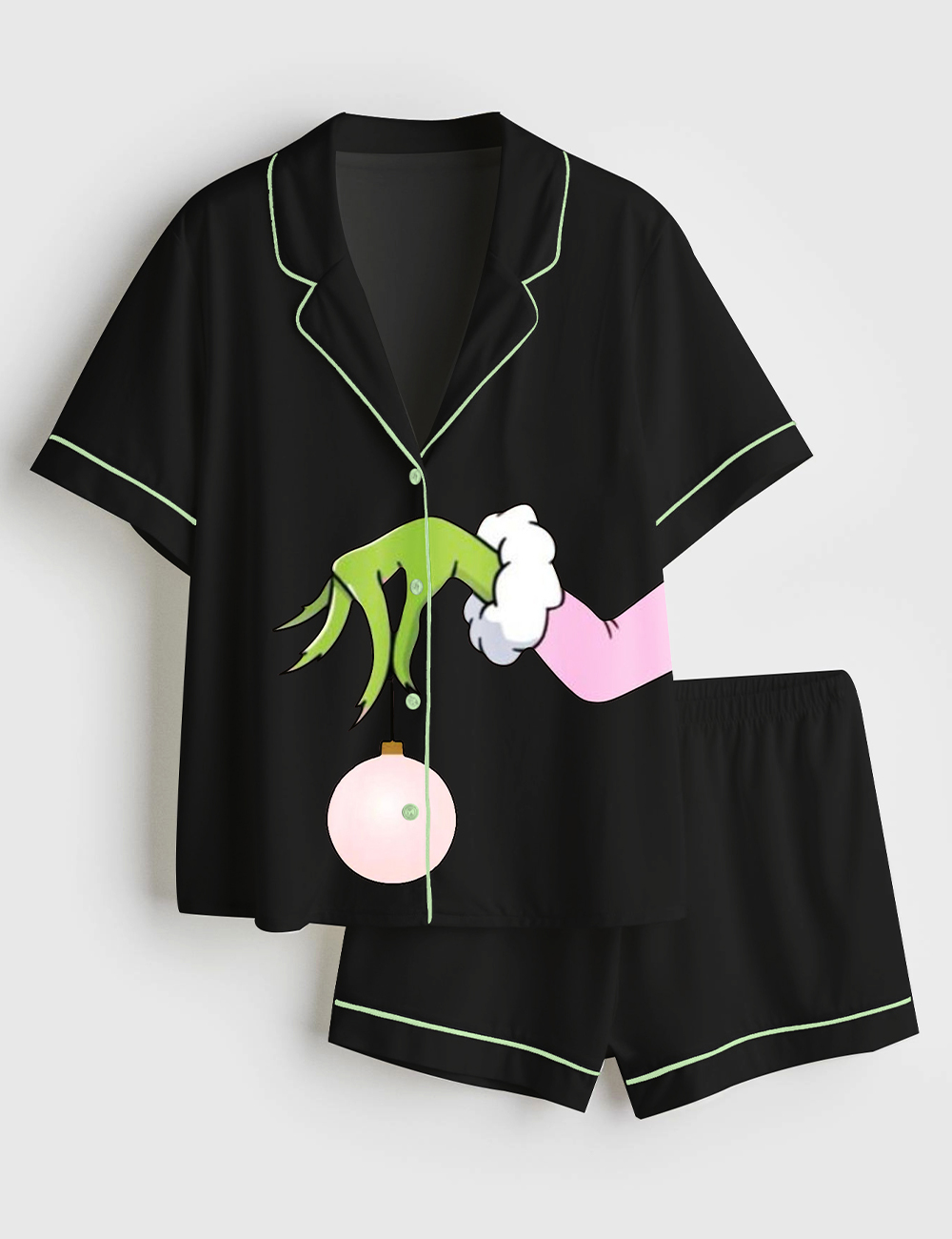 Women's Pink Christmas Grinch Long Sleeve Satin Pajamas Set - Image 5