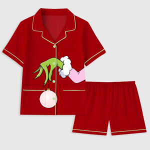 Alternative view of Women's Pink Christmas Grinch Pocket Cotton Pajamas Set
