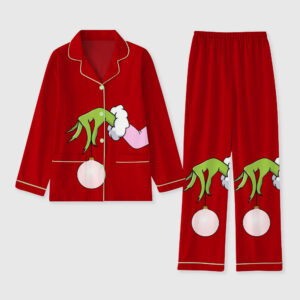 Women's Pink Christmas Grinch Pocket Cotton Pajamas Set