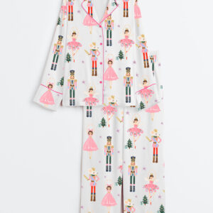 Women's Pink Christmas Nutcracker Ballet Sugar Plum Fairy Long Sleeve Satin Pajama Set