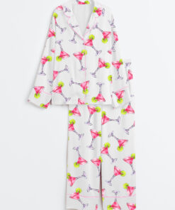 Women's Pink Cosmopolitan Cocktail Cosmo Drink Weddings & Parties Long Sleeve Satin Pajama Set