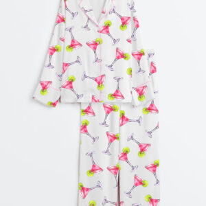 Womenâ€™s Pink Cosmopolitan Cocktail Cosmo Drink Weddings & Parties Long Sleeve Satin Pajama Set