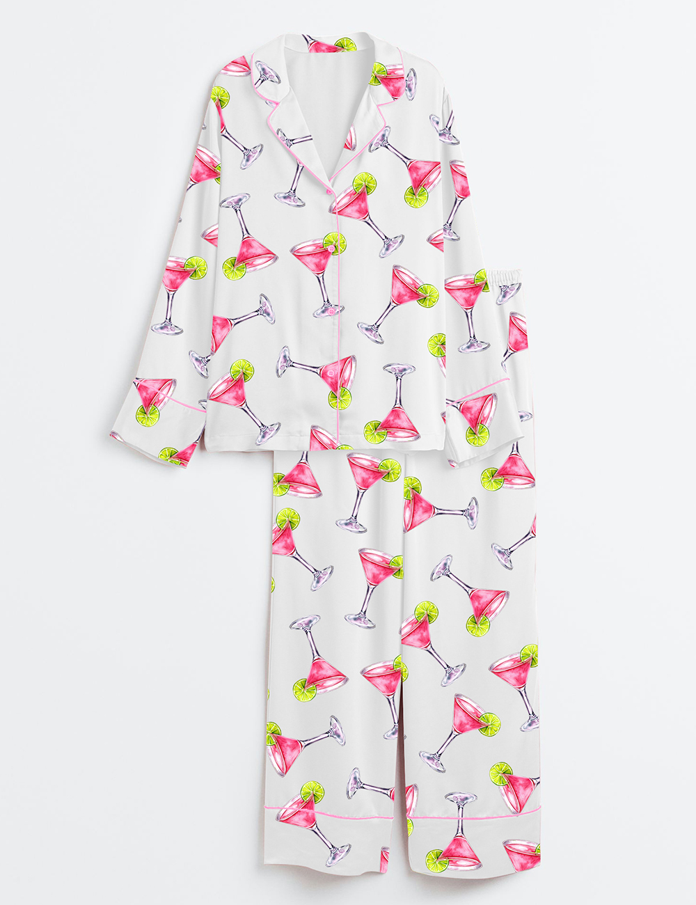 Womenâ€™s Pink Cosmopolitan Cocktail Cosmo Drink Weddings & Parties Long Sleeve Satin Pajama Set