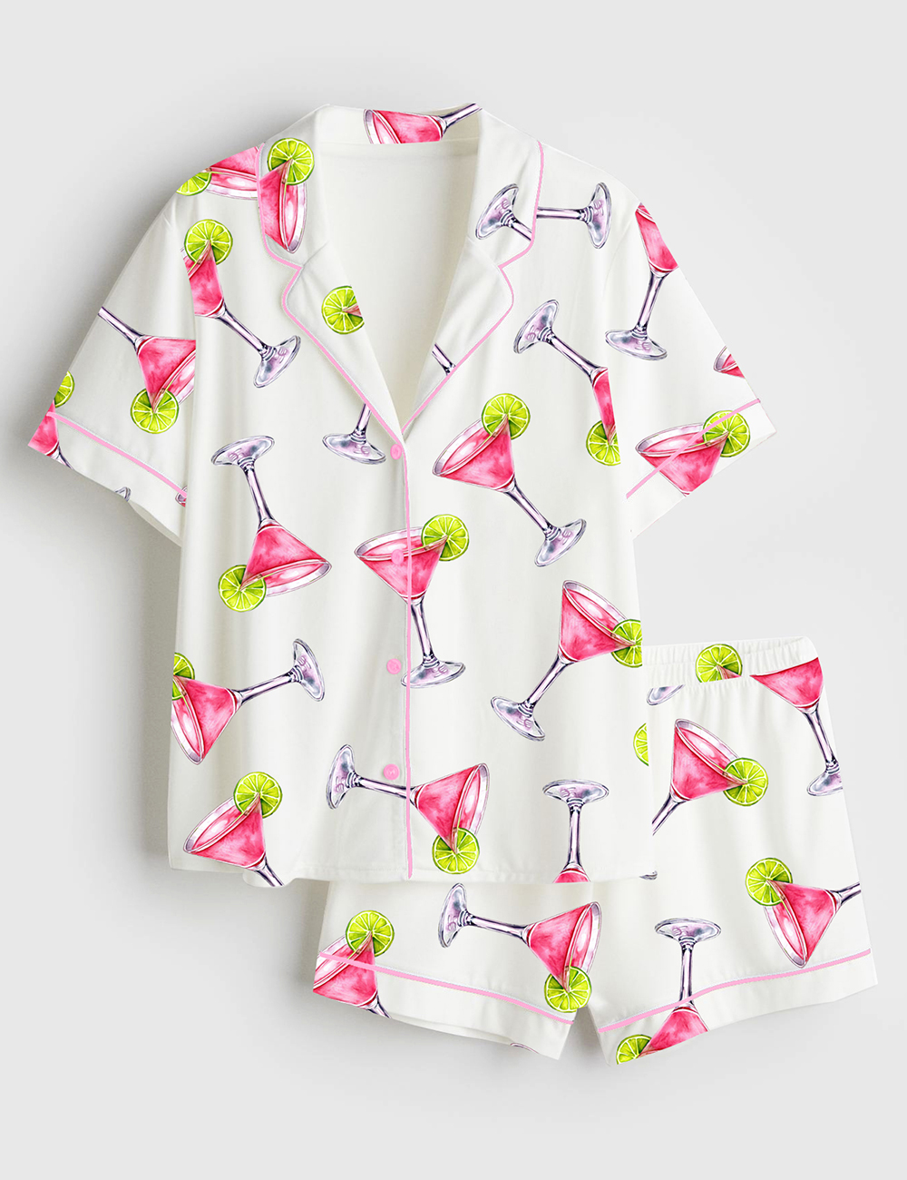 Womenâ€™s Pink Cosmopolitan Cocktail Cosmo Drink Weddings & Parties Short Sleeve Satin Pajama Set