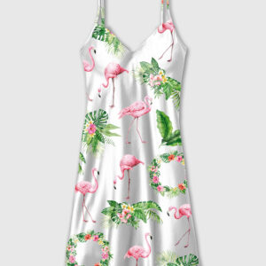 Women's Pink Flamingo Camisole Satin Pajama Dress