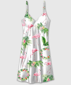 Women's Pink Flamingo Camisole Satin Pajama Dress