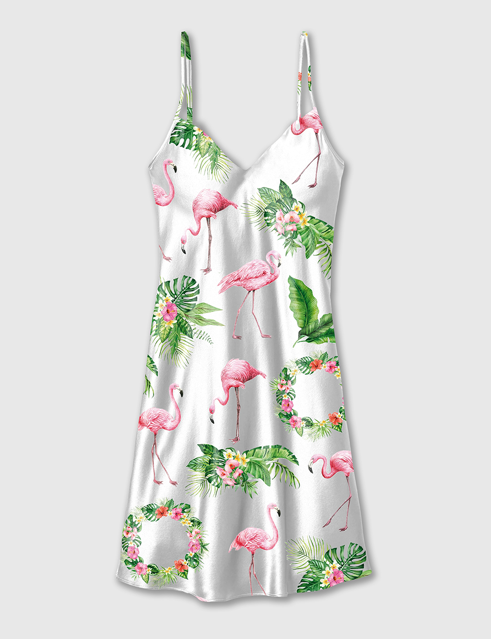 Women's Pink Flamingo Camisole Satin Pajama Dress