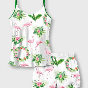 Women's Pink Flamingo Camisole Satin Pajama Set