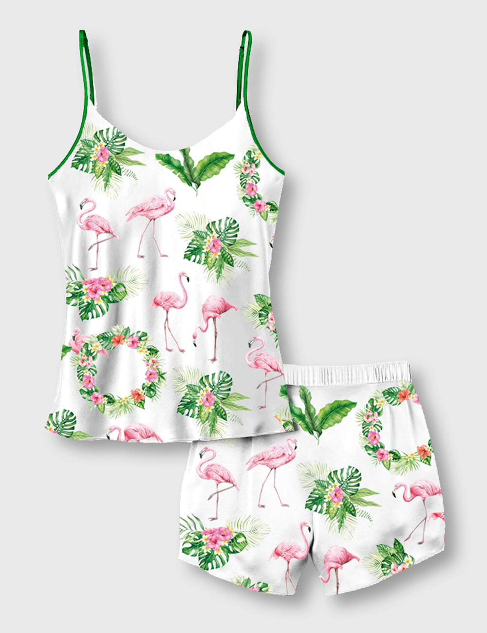 Women's Pink Flamingo Camisole Satin Pajama Set